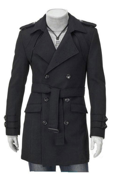 Men's Mid-length Trench Coat Slim Fit Large Thick Woolen Coat - FashionistaDeal