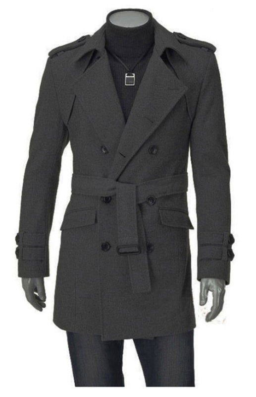 Men's Mid-length Trench Coat Slim Fit Large Thick Woolen Coat - FashionistaDeal