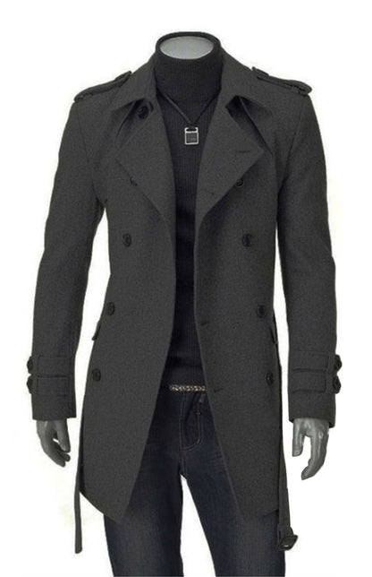 Men's Mid-length Trench Coat Slim Fit Large Thick Woolen Coat - FashionistaDeal