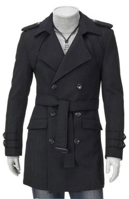 Men's Double Breasted Jacket Slim Long Trench Coat - FashionistaDeal