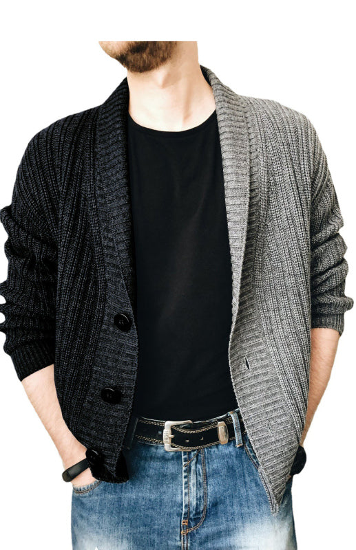 Men's Two Tone Patchwork Single Breasted Long Sleeve Sweater Cardigan - FashionistaDeal