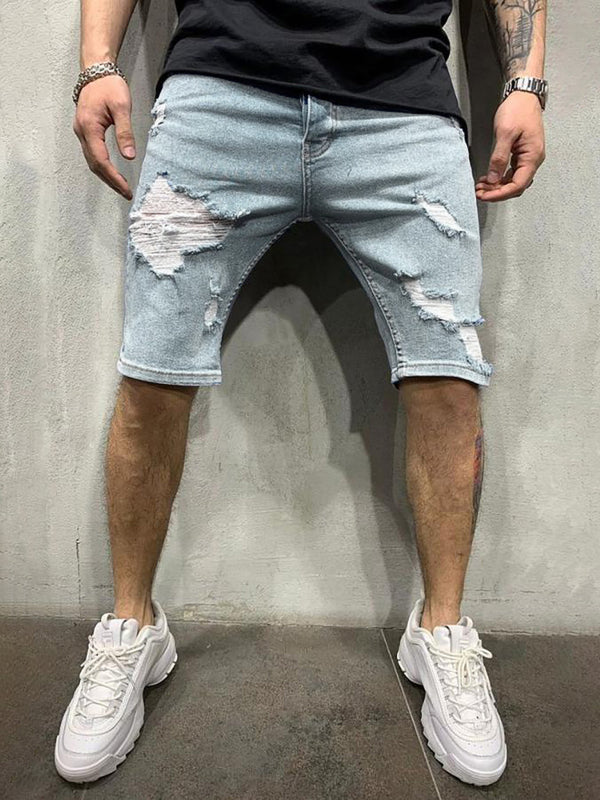 Men's Fashion Mid Waist Ripped Slim Short Jeans - FashionistaDeal