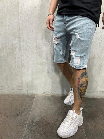 Men's Fashion Mid Waist Ripped Slim Short Jeans - FashionistaDeal