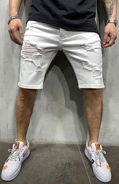 Men's Fashion Mid Waist Ripped Slim Short Jeans - FashionistaDeal