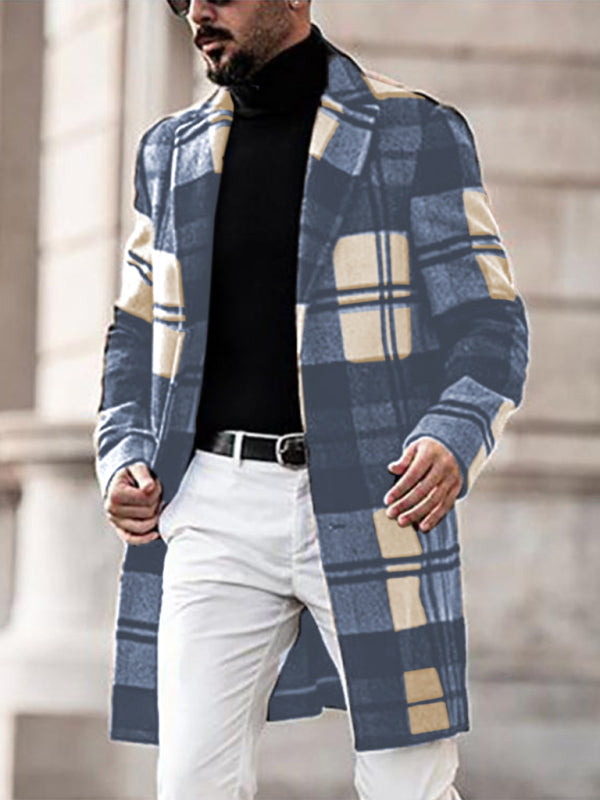 Men's Casual Fashion Plaid Coat Mid Length Coat Coat - FashionistaDeal