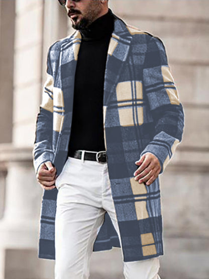 Men's Casual Fashion Plaid Coat Mid Length Coat Coat - FashionistaDeal