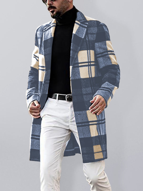 Men's Casual Fashion Plaid Coat Mid Length Coat Coat - FashionistaDeal