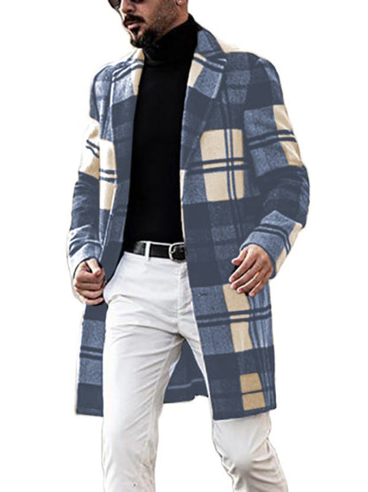 Men's Casual Fashion Plaid Coat Mid Length Coat Coat - FashionistaDeal