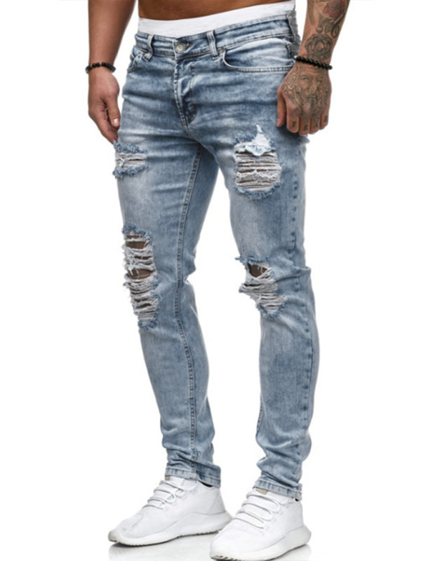 Men's Fashion Frayed Slim Fit Long Jeans - FashionistaDeal