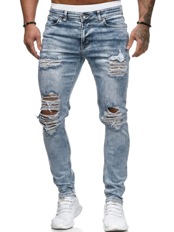 Men's Fashion Frayed Slim Fit Long Jeans - FashionistaDeal