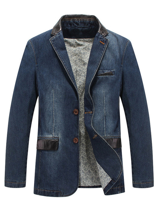 Men's Casual Denim Patchwork Suit Jacket - FashionistaDeal