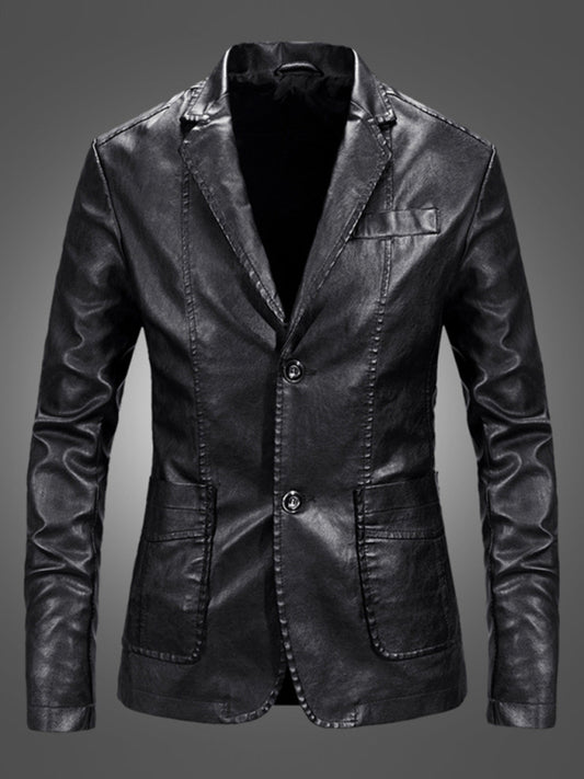 Men's Warm Casual Slim Leather Leather Blazer - FashionistaDeal