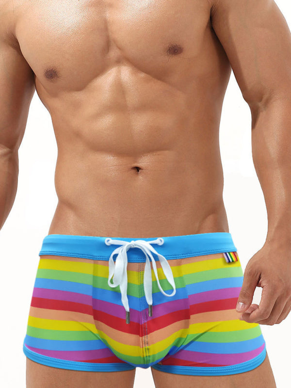 Men's Rainbow Fashion Tethered Slit Boxer Swim Shorts - FashionistaDeal