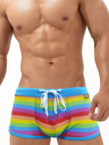 Men's Rainbow Fashion Tethered Slit Boxer Swim Shorts - FashionistaDeal