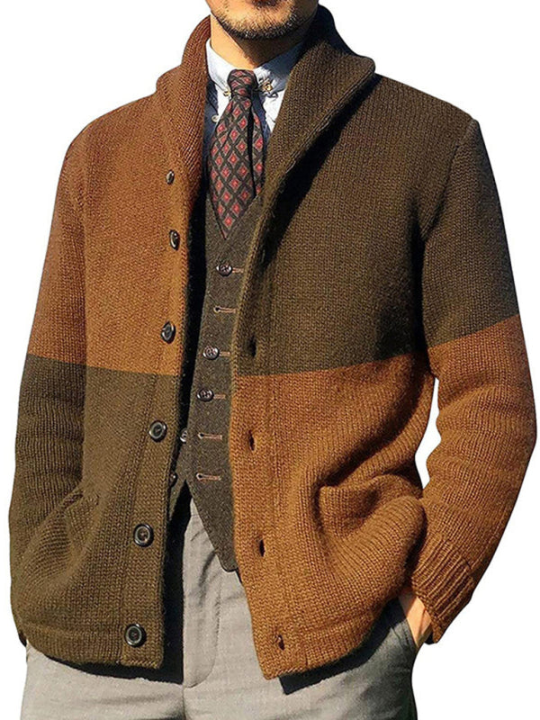 Men's Contrasting Color Block Button Long Sleeve Cardigan - FashionistaDeal