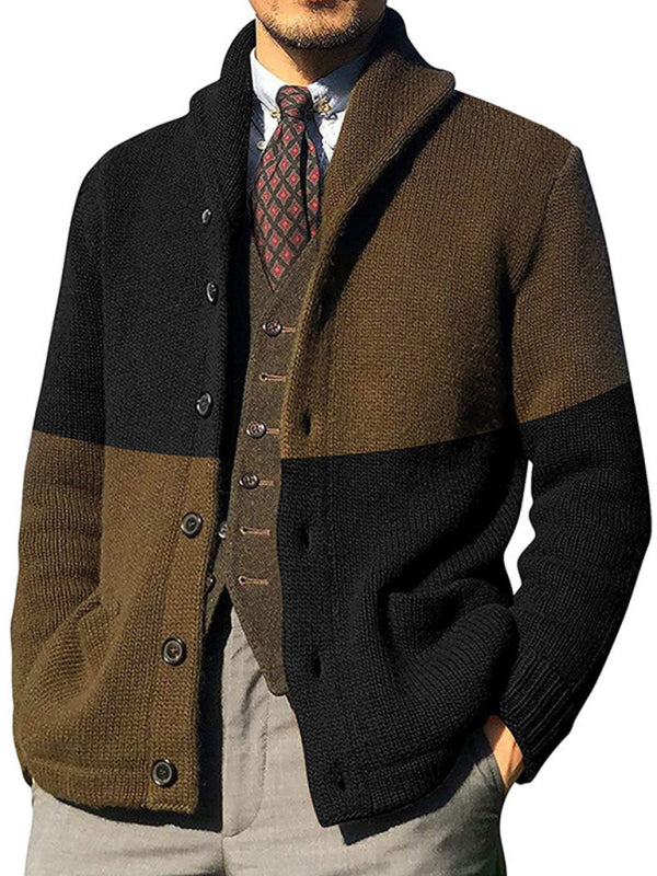 Men's Contrasting Color Block Button Long Sleeve Cardigan - FashionistaDeal