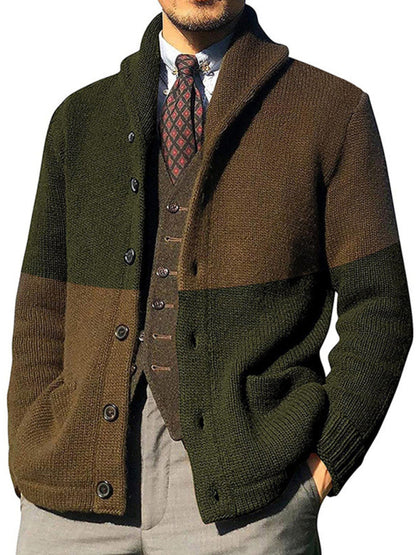 Men's Contrasting Color Block Button Long Sleeve Cardigan - FashionistaDeal