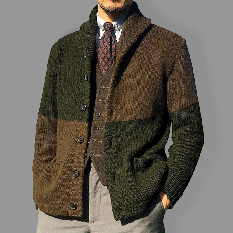 Men's Contrasting Color Block Button Long Sleeve Cardigan - FashionistaDeal