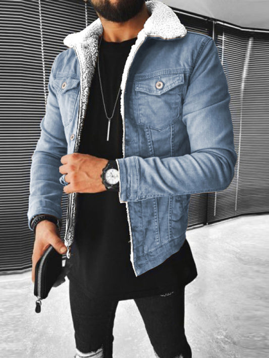 Plush Style Thickened Denim Men's Outer Jacket - FashionistaDeal