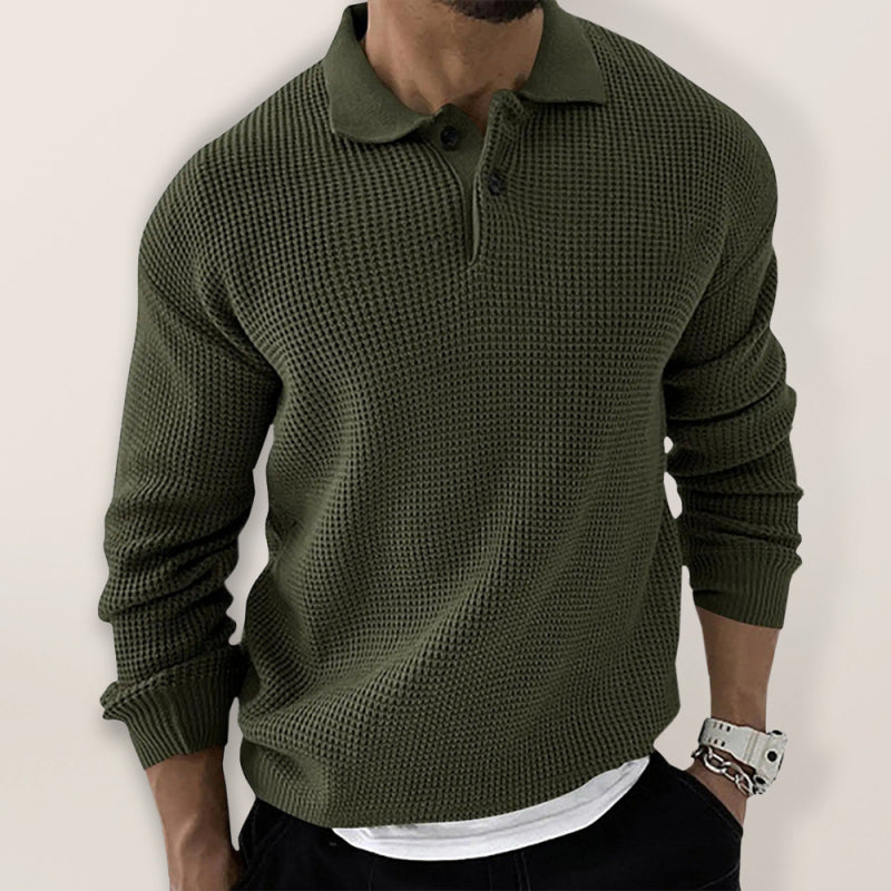 Men's Solid Color Long Sleeve Waffle Knit Sweaters - FashionistaDeal