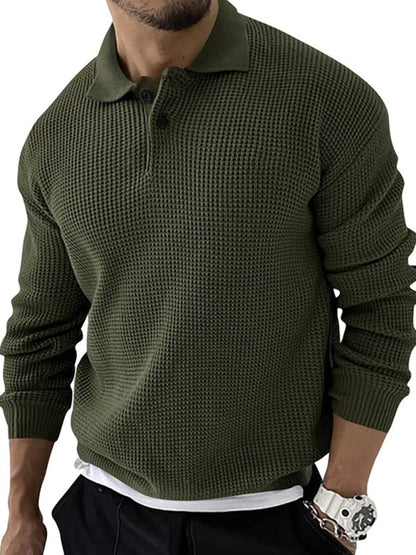 Men's Solid Color Long Sleeve Waffle Knit Sweaters - FashionistaDeal