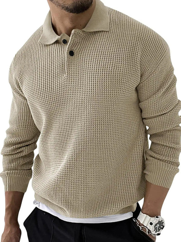 Men's Solid Color Long Sleeve Waffle Knit Sweaters - FashionistaDeal