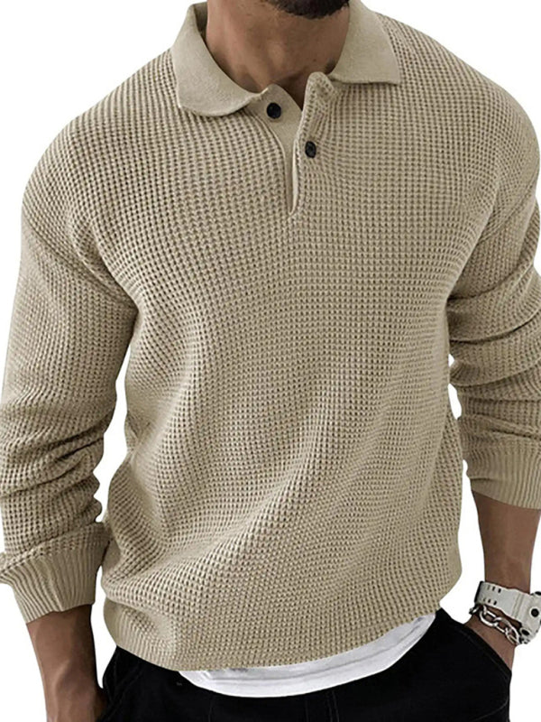 Men's Solid Color Long Sleeve Waffle Knit Sweaters - FashionistaDeal