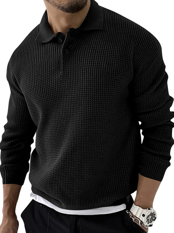 Men's Solid Color Long Sleeve Waffle Knit Sweaters - FashionistaDeal