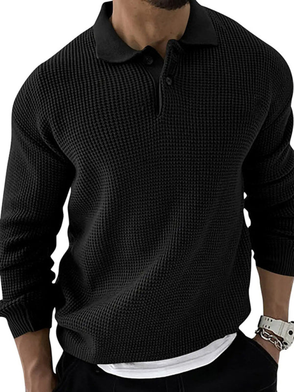 Men's Solid Color Long Sleeve Waffle Knit Sweaters - FashionistaDeal