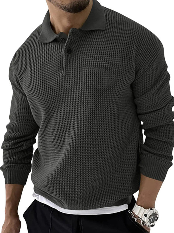 Men's Solid Color Long Sleeve Waffle Knit Sweaters - FashionistaDeal