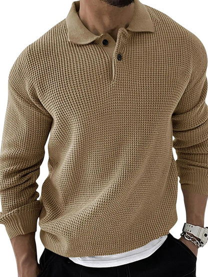 Men's Solid Color Long Sleeve Waffle Knit Sweaters - FashionistaDeal