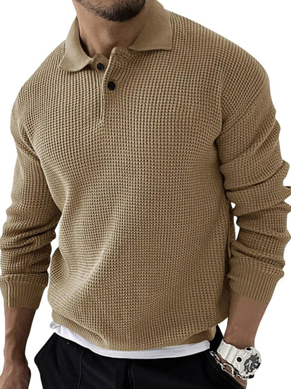 Men's Solid Color Long Sleeve Waffle Knit Sweaters - FashionistaDeal