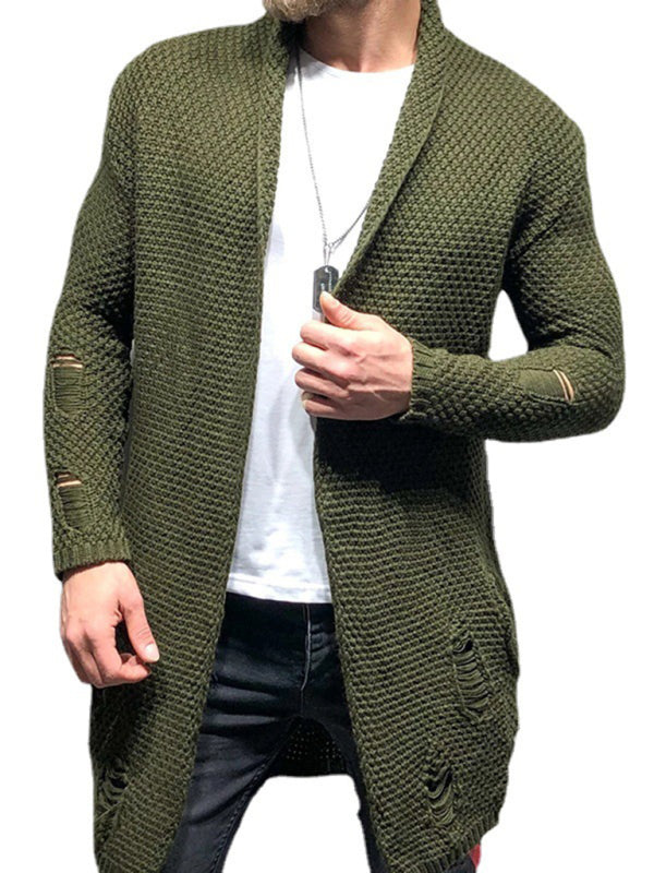 Solid Color Mid-Length Loose Cardigan Knitted Jacket - FashionistaDeal