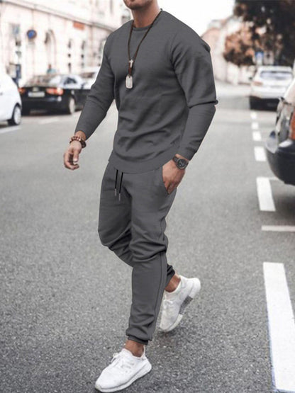 Men's Solid Color Sweatshirt And Sweatpant Two Piece Sets - FashionistaDeal