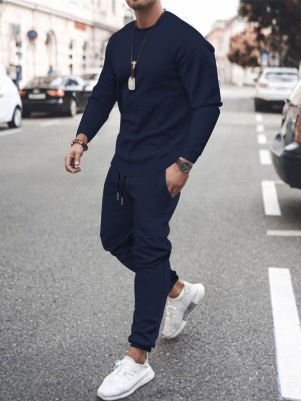 Men's Solid Color Sweatshirt And Sweatpant Two Piece Sets - FashionistaDeal