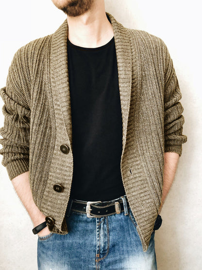 Men's Solid Color Single Breasted Casual Knit Cardigan - FashionistaDeal