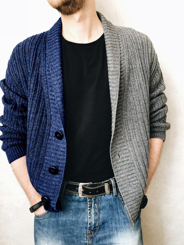 Men's Color Block Single Breasted Casual Knit Cardigan - FashionistaDeal