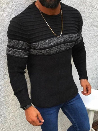 Men's Stripe Trim Cable Knit Crewneck Sweater - FashionistaDeal