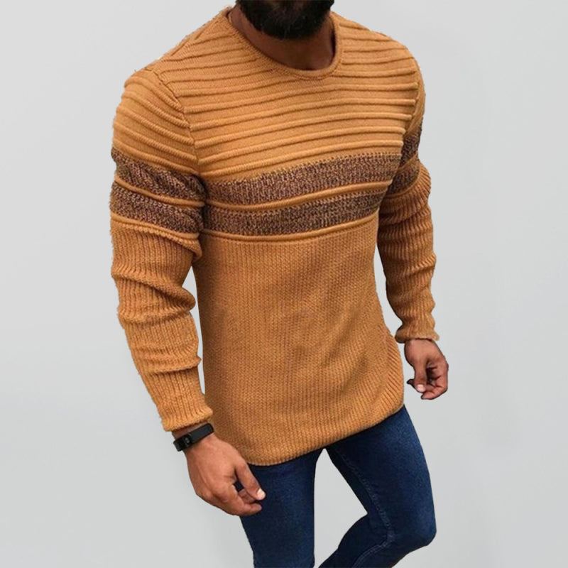 Men's Stripe Trim Cable Knit Crewneck Sweater - FashionistaDeal