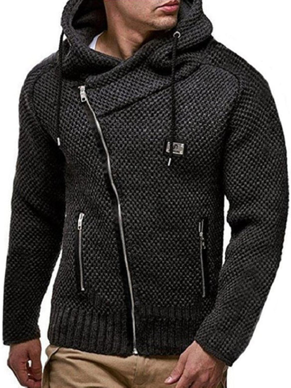 Men's Solid Color Zipper Hooded Cardigan - FashionistaDeal