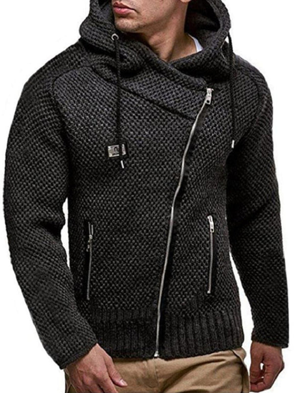 Men's Solid Color Zipper Hooded Cardigan - FashionistaDeal