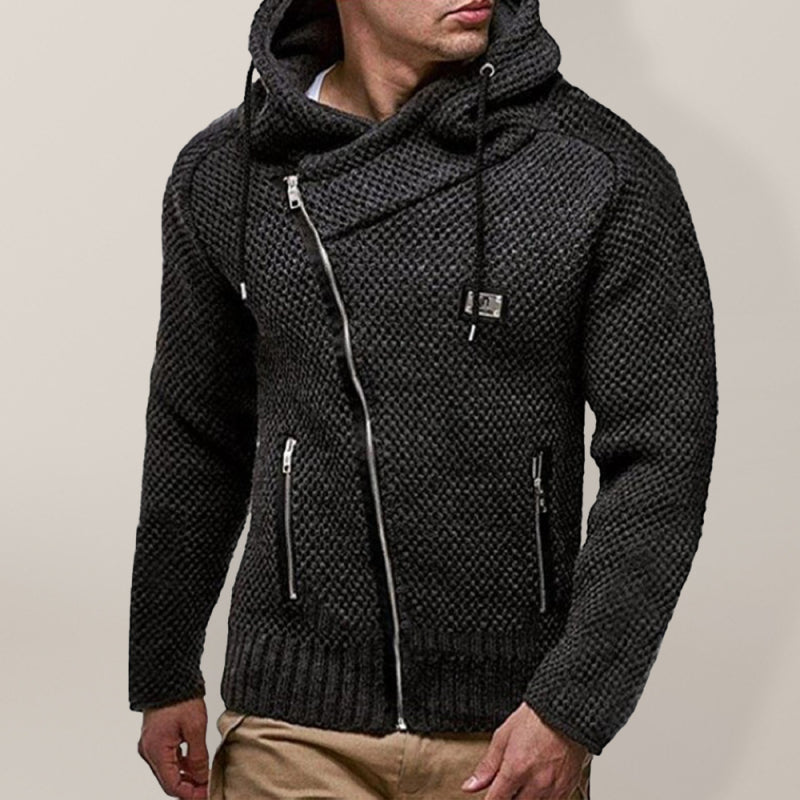 Men's Solid Color Zipper Hooded Cardigan - FashionistaDeal