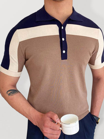 Men's color Contrast Panel Short Sleeve Polo Shirt - FashionistaDeal