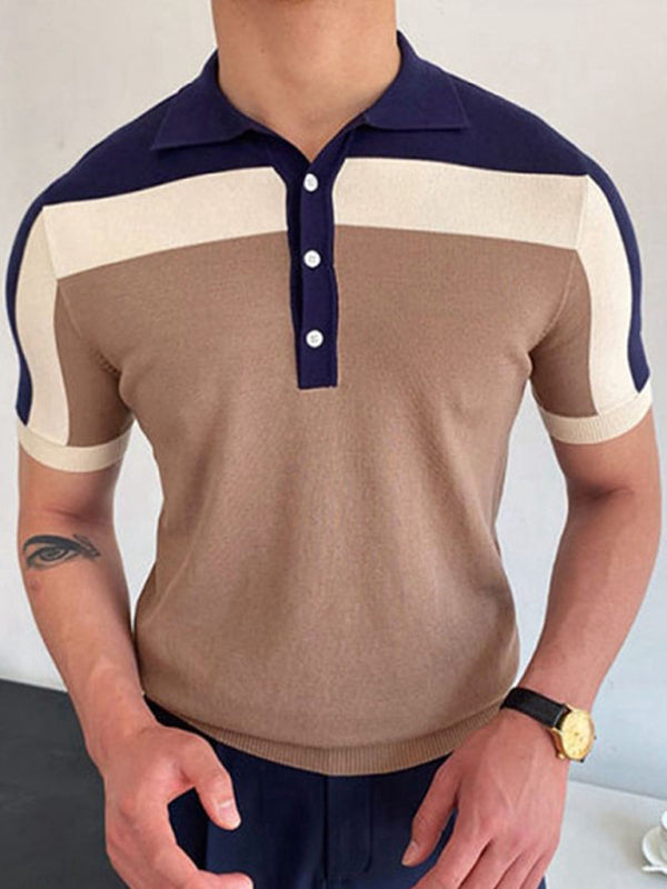 Men's color Contrast Panel Short Sleeve Polo Shirt - FashionistaDeal