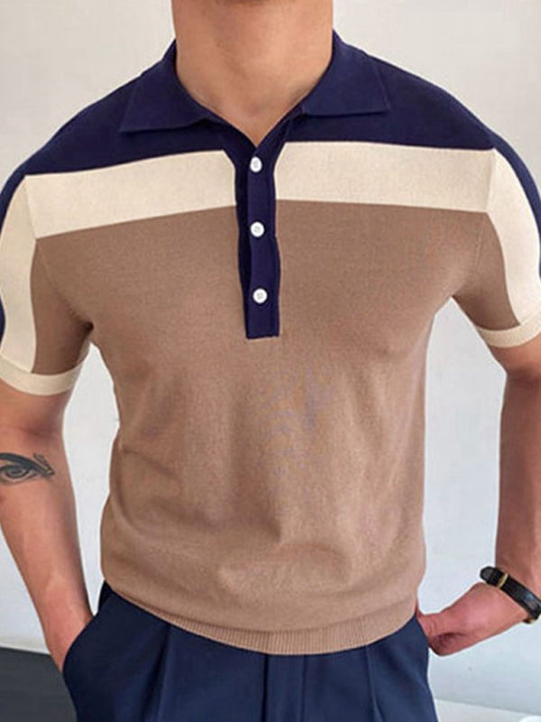 Men's color Contrast Panel Short Sleeve Polo Shirt - FashionistaDeal