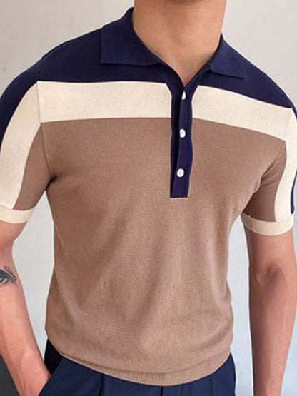 Men's color Contrast Panel Short Sleeve Polo Shirt - FashionistaDeal