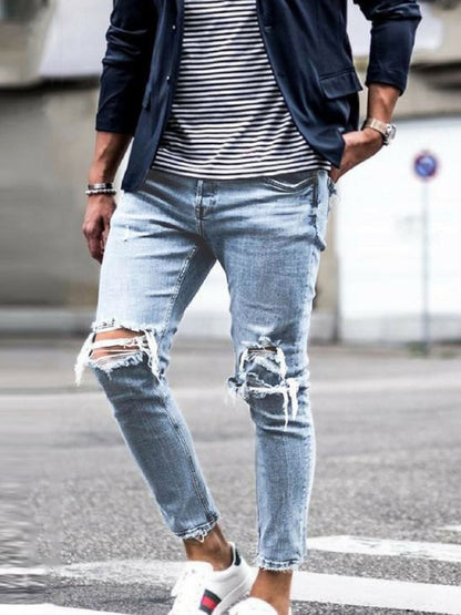 Men's solid casual ripped pencil jeans - FashionistaDeal