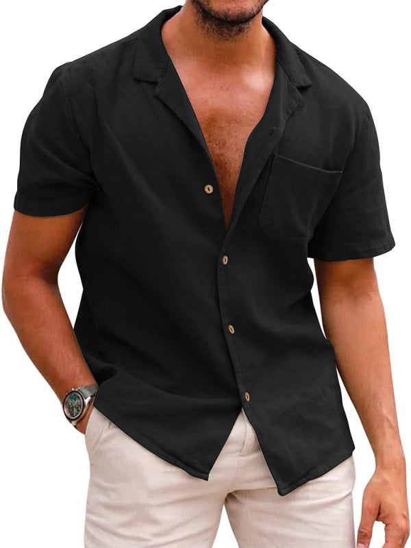 Men's Woven Linen Loose Lapel Shirt - FashionistaDeal