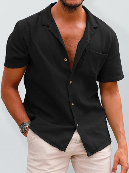 Men's Woven Linen Loose Lapel Shirt - FashionistaDeal