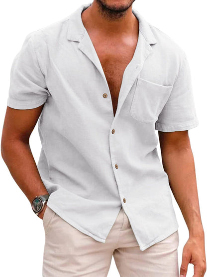 Men's Woven Linen Loose Lapel Shirt - FashionistaDeal